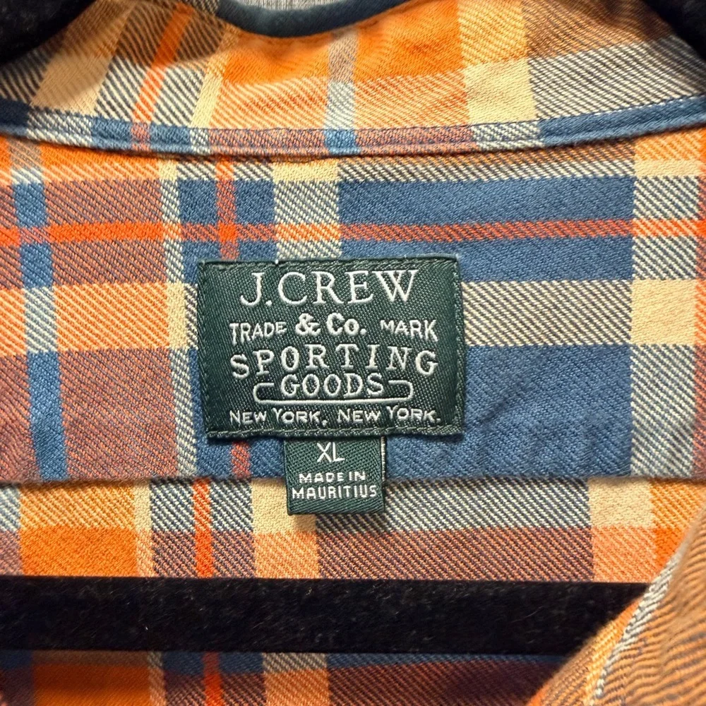 J. Crew Men's Orange and Blue Plaid Shirt XL